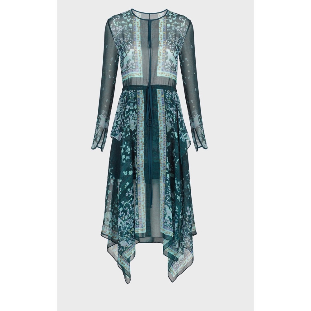 BCBG midi handkerchief emerald dress